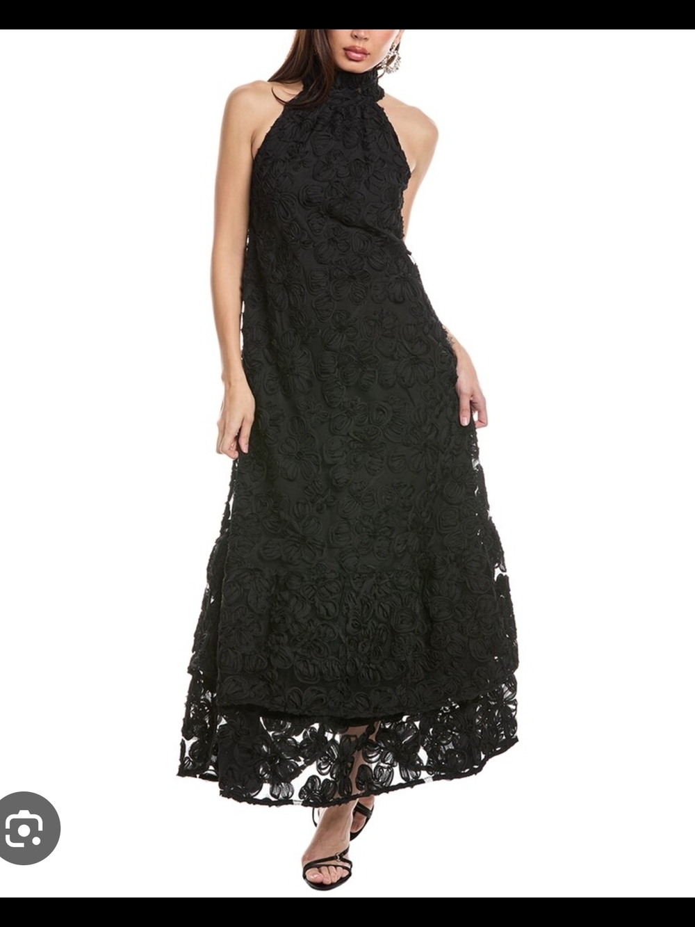 Flora Bea NYC Amadeus Black 3D Floral Rosette Halter Maxi Dress XS New